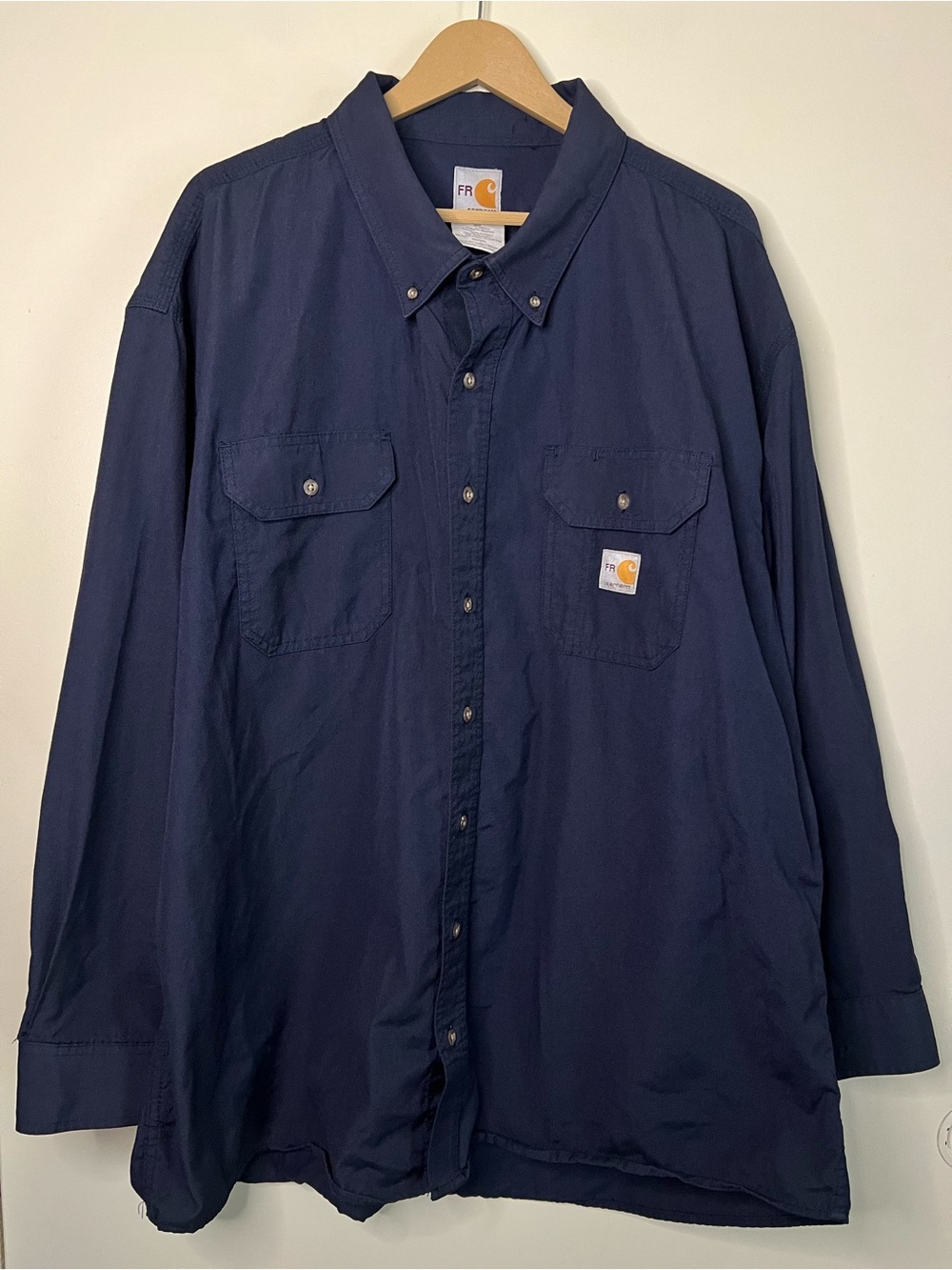 Carhartt FR Flame Resistant Navy Blue Button Down Long Sleeve Work Shirt 3XL